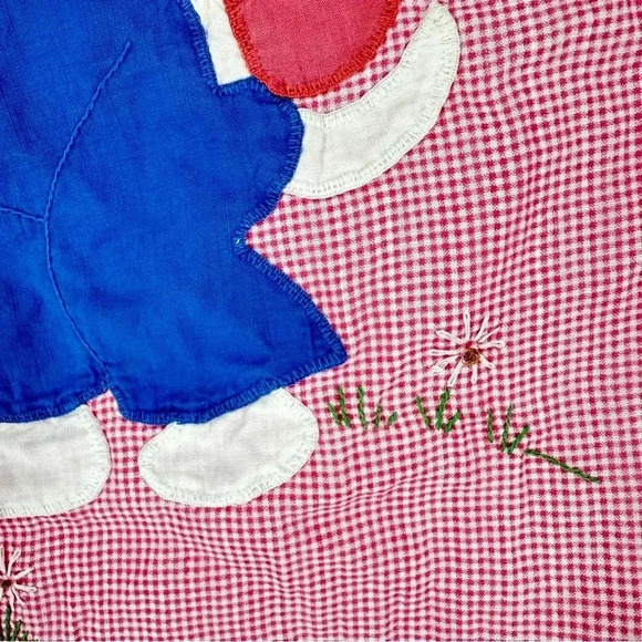 Vintage 40’s handmade appliqué gingham curtain for nursery with kitten and puppy - Picture 5 of 11